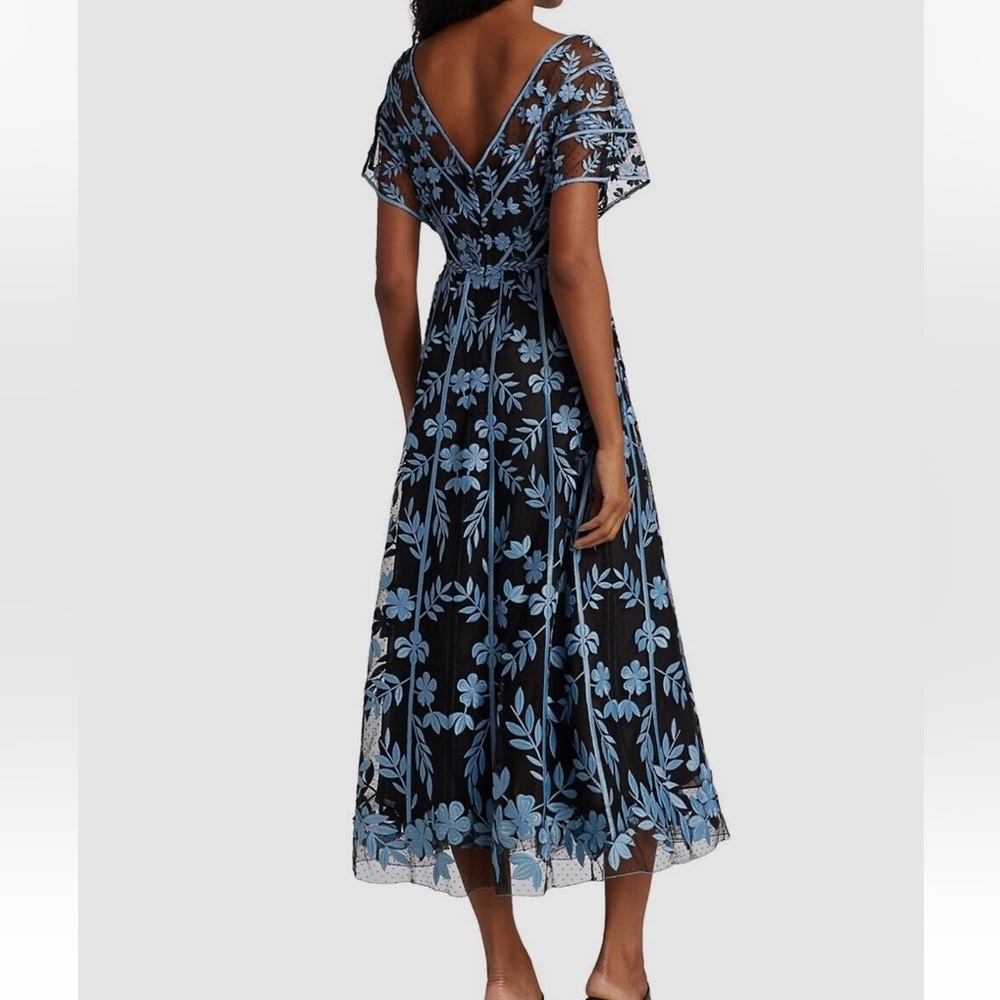 Lela Rose Sky Floral Embroidered Flutter Sleeve Dress - Size 12 - Picture 2 of 7